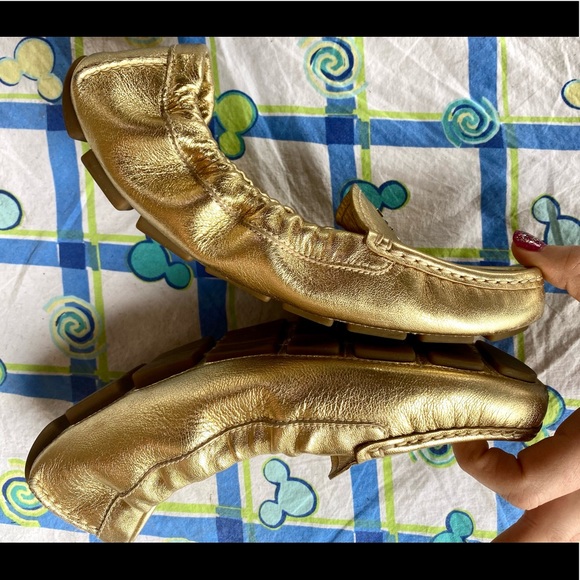 100% Auth PRADA Calzature Donna Nappa Flats Loafers | Platino Gold | 38 (7/7.5) - Picture 7 of 16